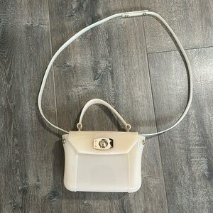 Turn lock jelly mini crossbody tote bag purse neutral gold handbag square